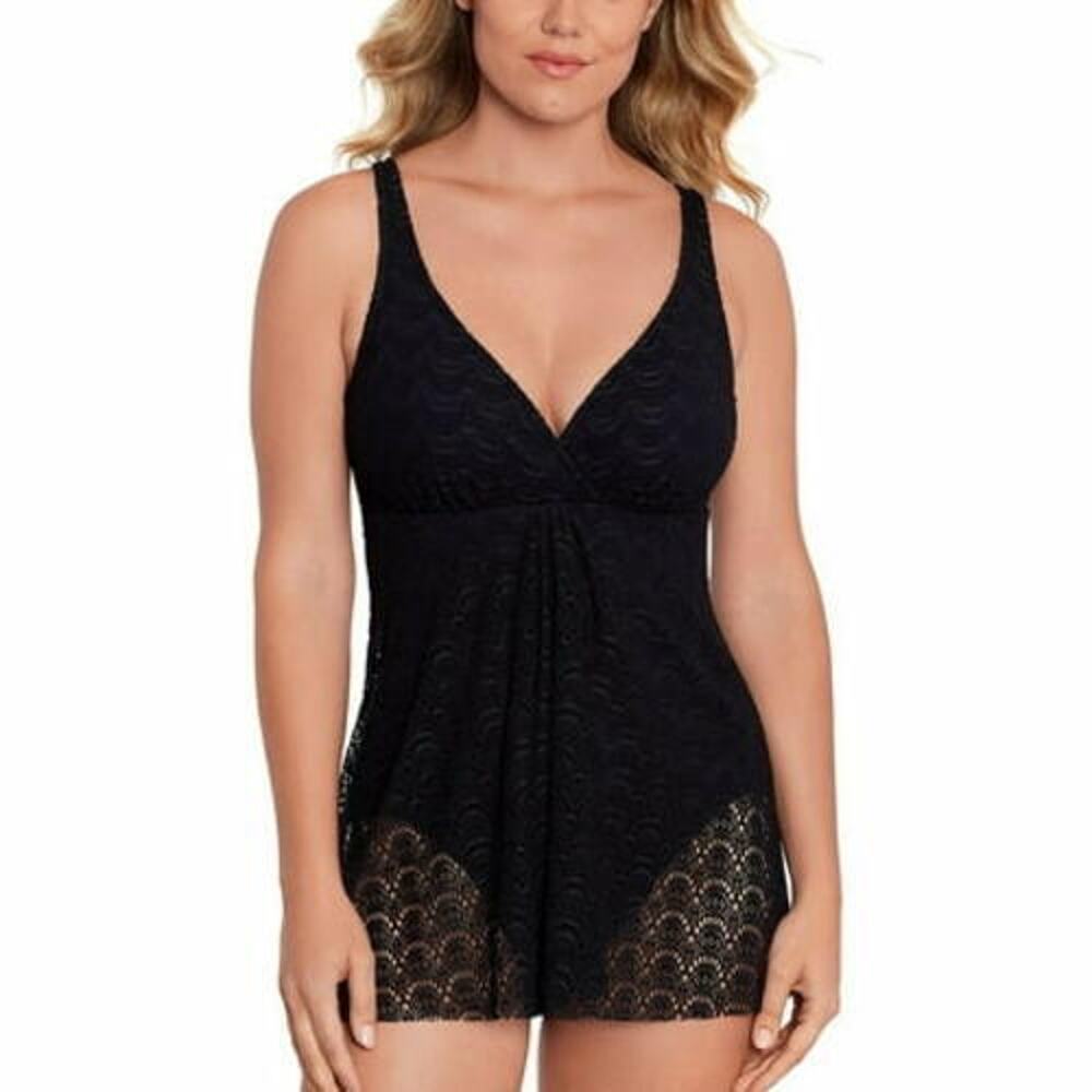 Swim Solutions Womens Fly Away Lace V-Neck One-Piece Swimsuit Size 10 11122
